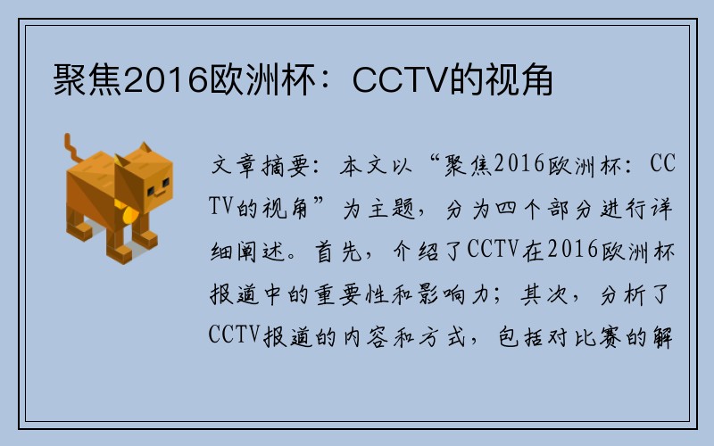 聚焦2016欧洲杯:CCTV的视角